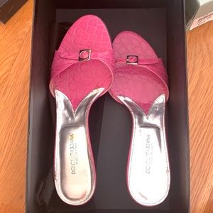 Dolce & Gabbana pink croc heeled sandals